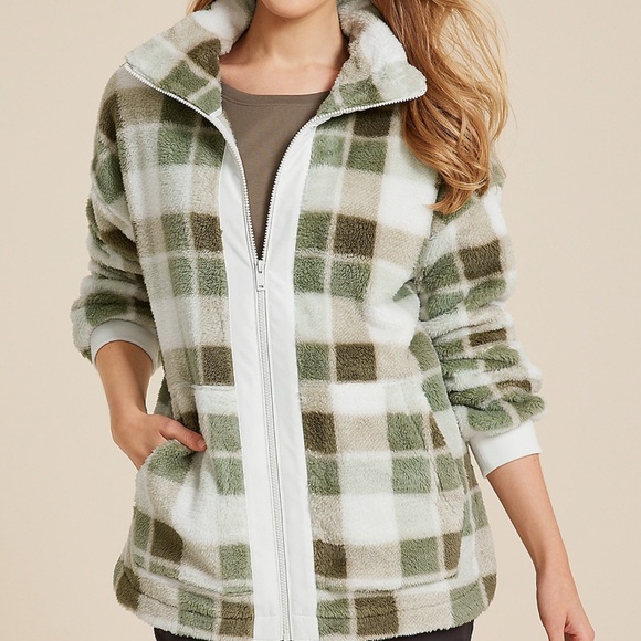 Maurices Jackets & Blazers - Favorite Sherpa Zip Up Jacket Green Combo, Size L, worn once